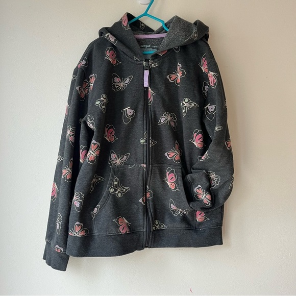 Cat & Jack Girls Butterfly Zip Up Hoodie Jacket Gray Fleece Lined Size 10/12 - Picture 1 of 9